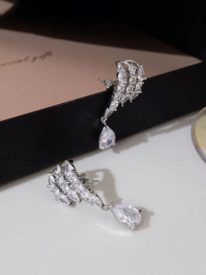 1pair Glamorous Copper Cubic Zirconia Water Drop Earrings