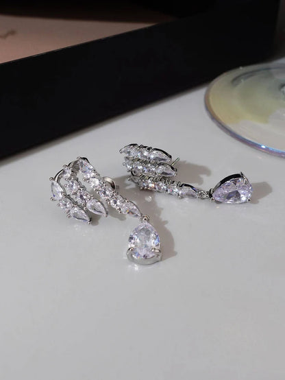 1pair Glamorous Copper Cubic Zirconia Water Drop Earrings