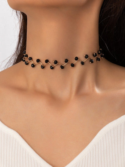 Black Beaded Choker Necklace for Women