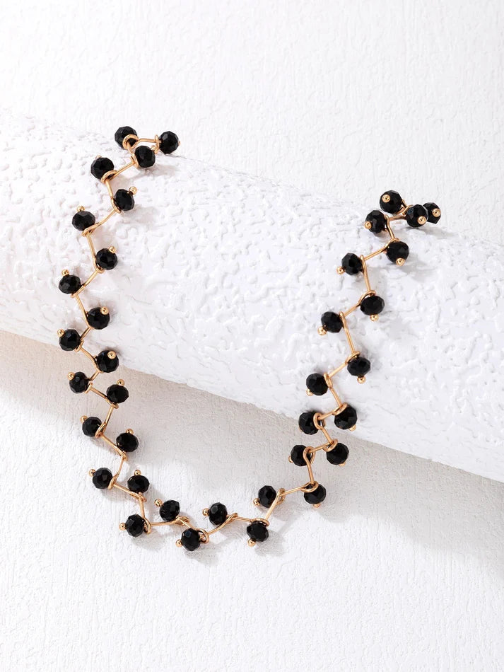 Black Beaded Choker Necklace for Women
