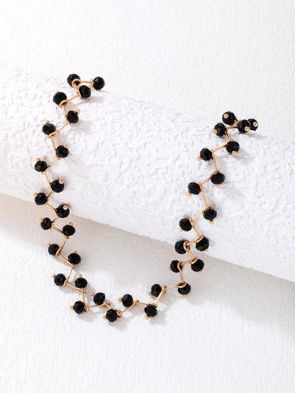 Black Beaded Choker Necklace for Women