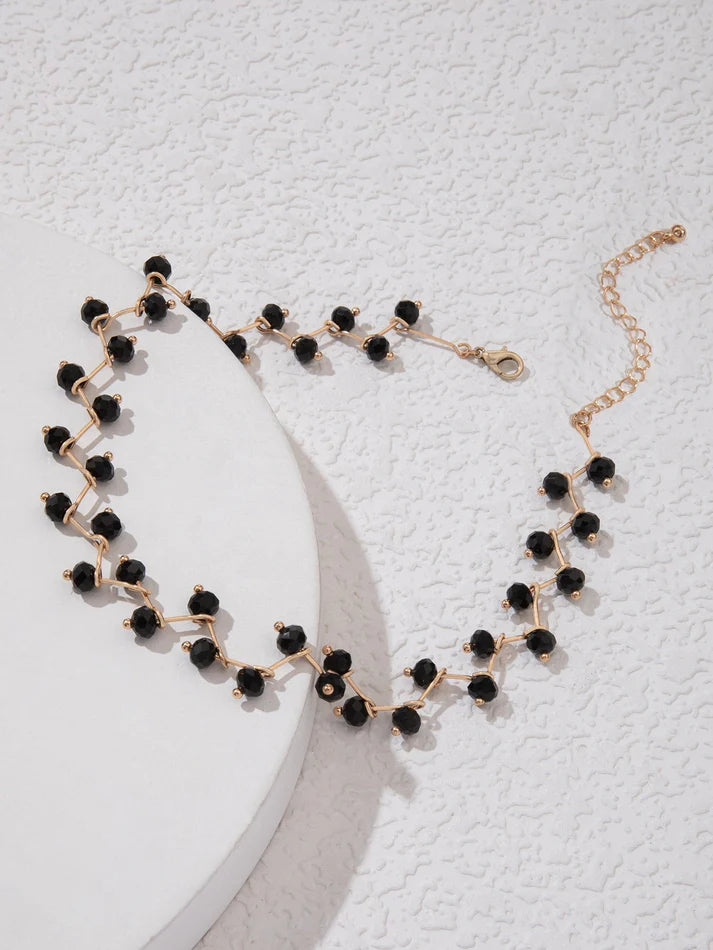 Black Beaded Choker Necklace for Women