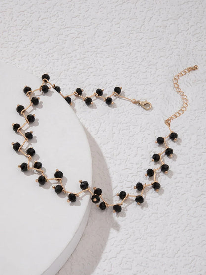 Black Beaded Choker Necklace for Women