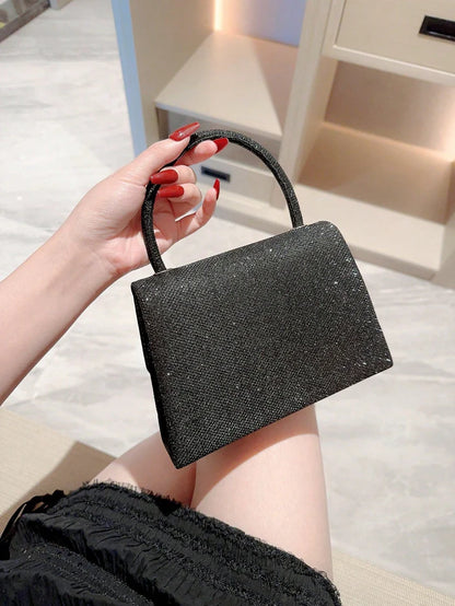Black Glitter Mini Flap Evening Square Bag