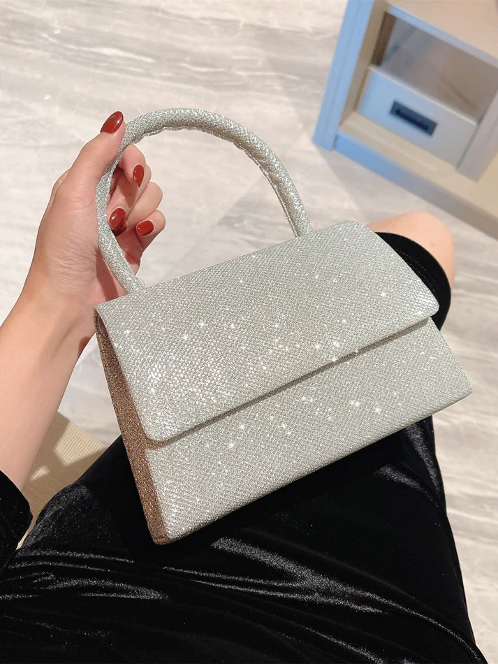 Black Glitter Mini Flap Evening Square Bag