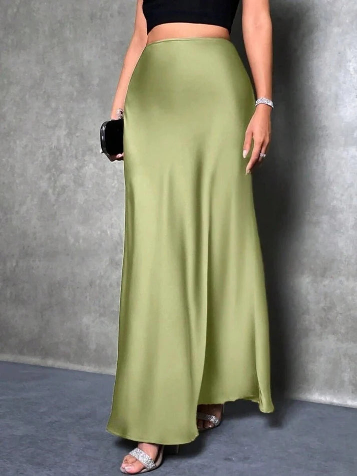 Elegant Satin A-Line Long Skirt for Women