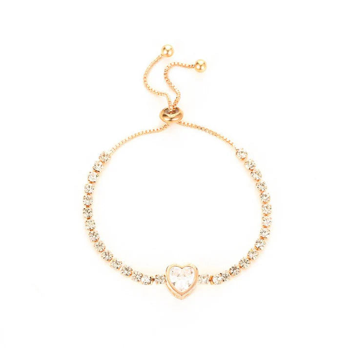 Rose Gold Heart Zircon Bracelet for Women